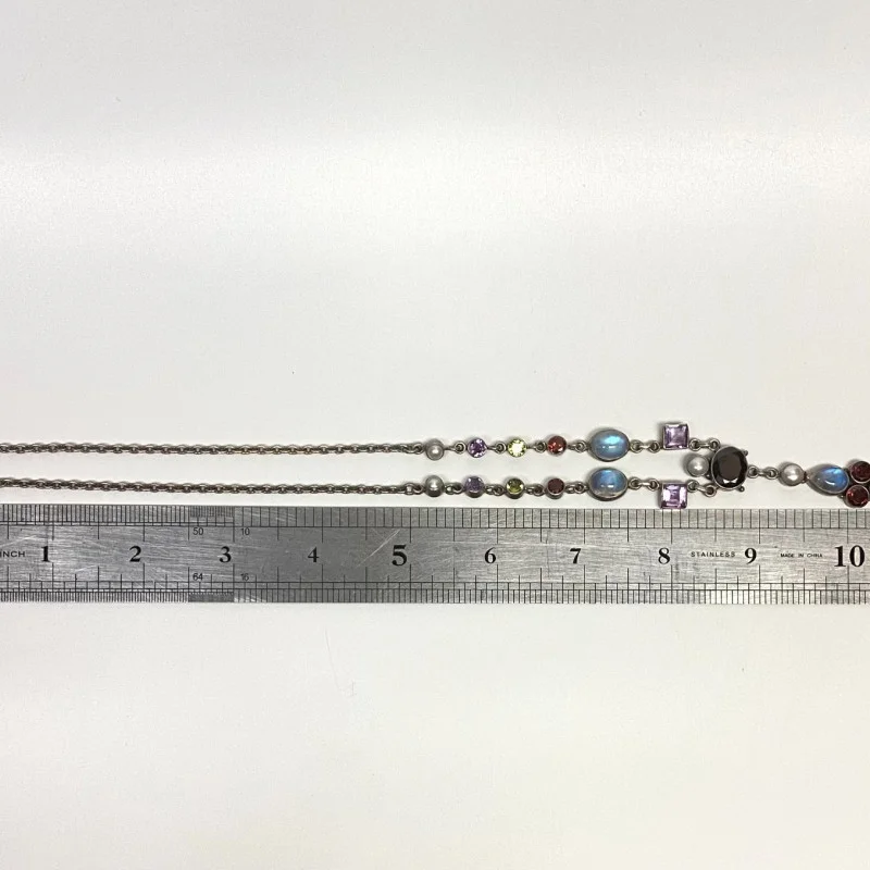 NICKY BUTLER STERLING UNUSUAL FESTOON DRAPE MOONSTONE, GARNET 17 NECKLACE