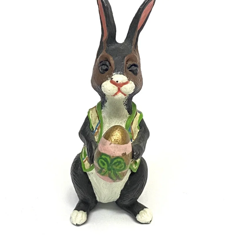 Authentic Vintage Heirloom Edition Rabbit Bunny Holding Egg Cast Iron Figurine !