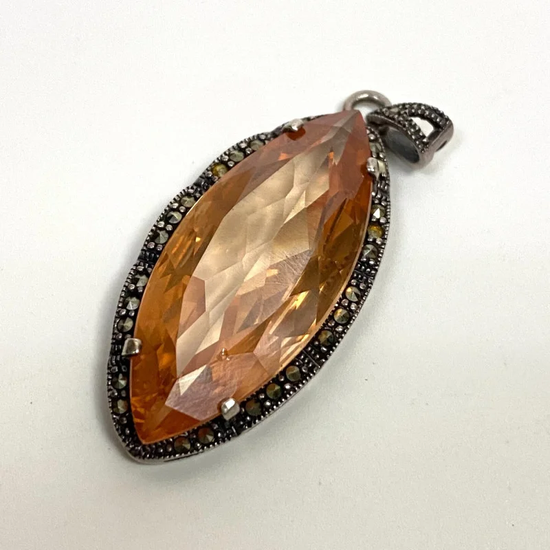 Sterling Silver Glass and Marcasite Stones Pendant