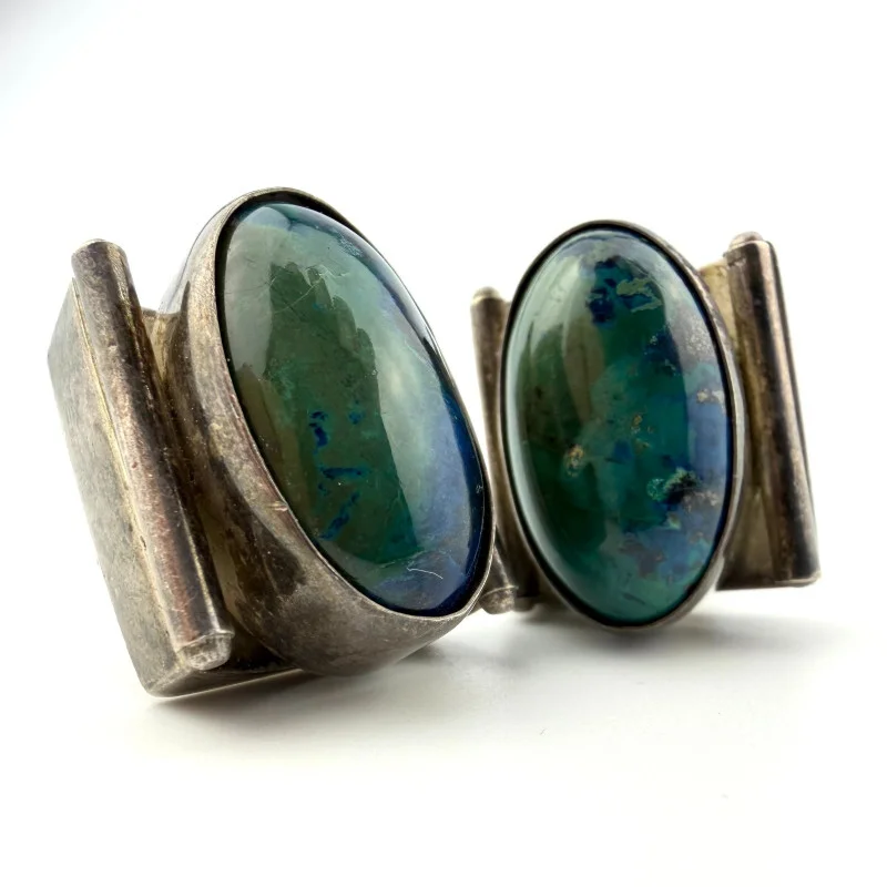 Vintage Israel Sterling Silver Blue Green King Solomon Eilat Stone Cufflinks