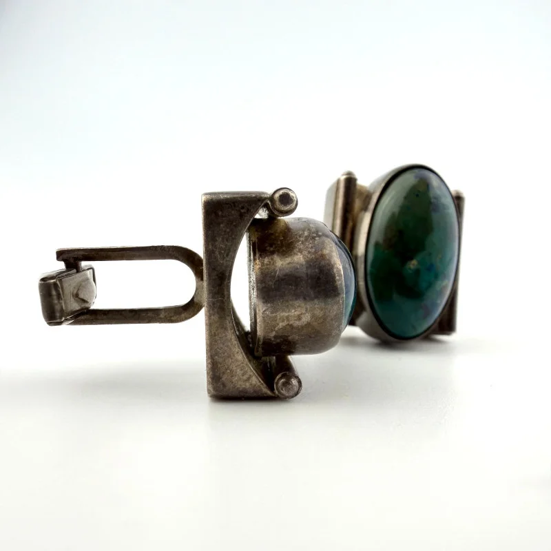 Vintage Israel Sterling Silver Blue Green King Solomon Eilat Stone Cufflinks