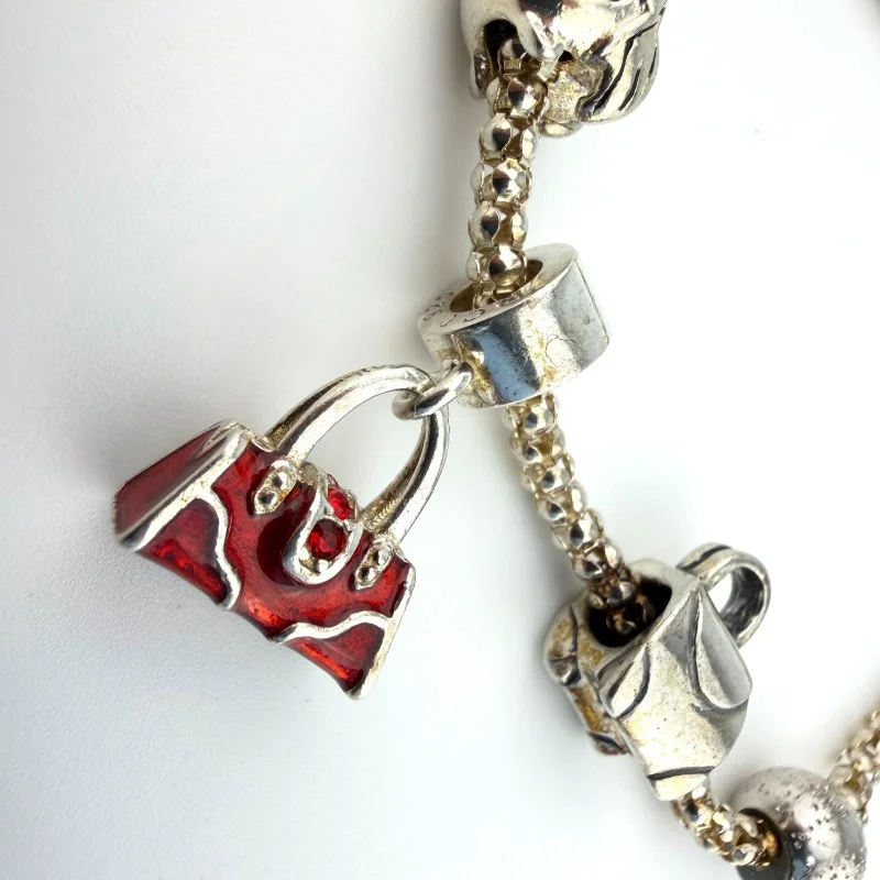925 Sterling Silver Italian RCI Bracelet With Bag Charms, 7.5 ich