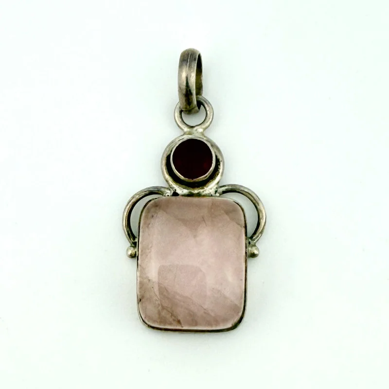 Vintage Handmade 925 Silver Pendant with Pink Spinel & Red Garnet