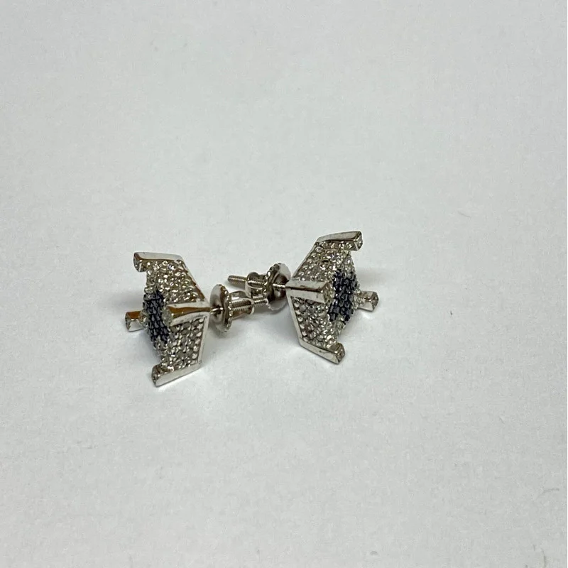 Sterling Silver Cross Diamond &  Black Diamond Woman's Earrings