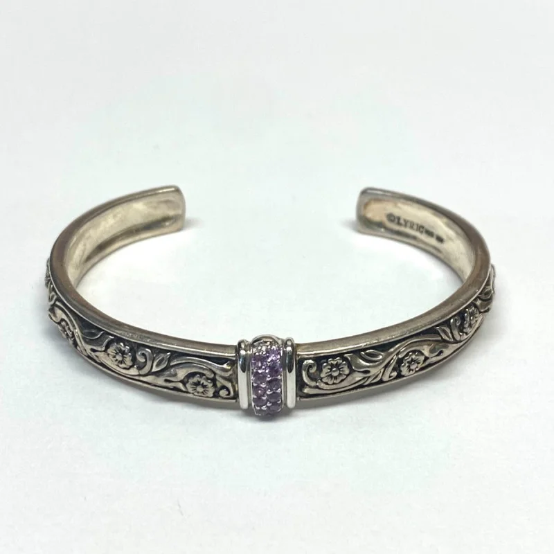 Lyric Sterling Silver 925 & 18k Gold Cuff Bracelet with Purple Stones, 6in 