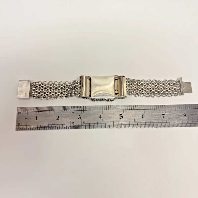 Rare Swiss .935 Sterling Silver Hidden Secret Watch Bracelet Gold Plated Vintage