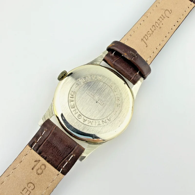 Vintage Genova Swiss Antimagnetic Mechanical Watch Silver Tone Working