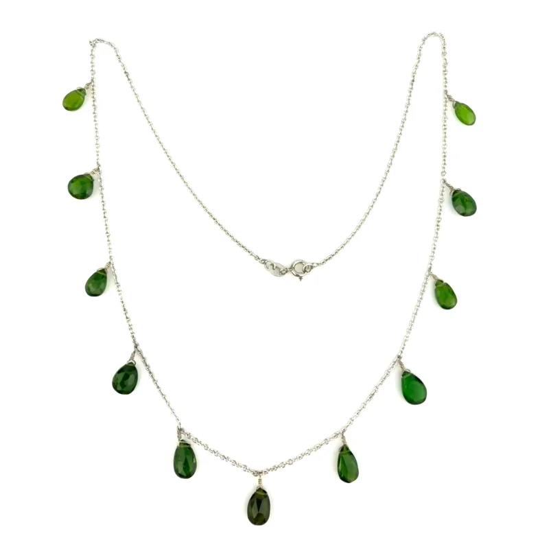Handmade Sterling Silver 925 Teardrops Chrome Diopside Pendant necklace 17.5”