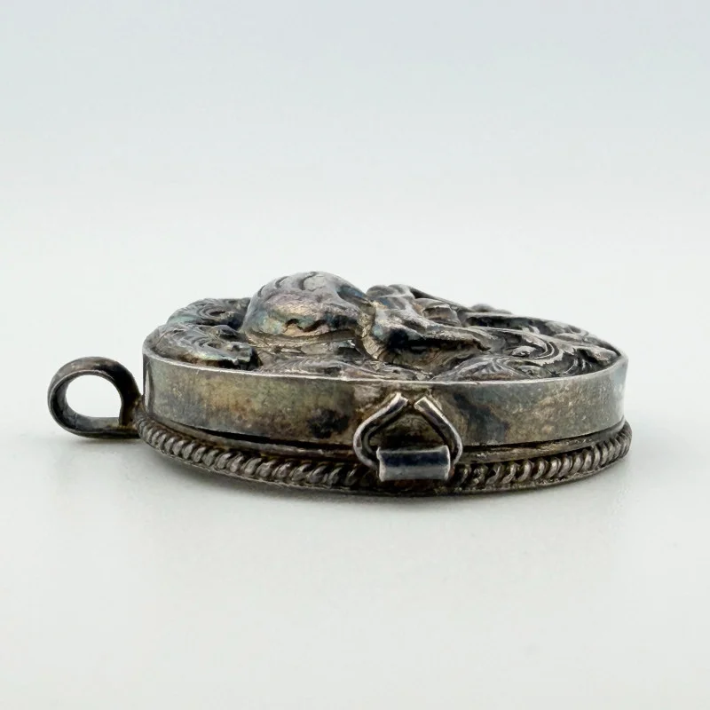 Antique Handmade Sterling Silver Kraken Pill Box / Trinket Box Pendant