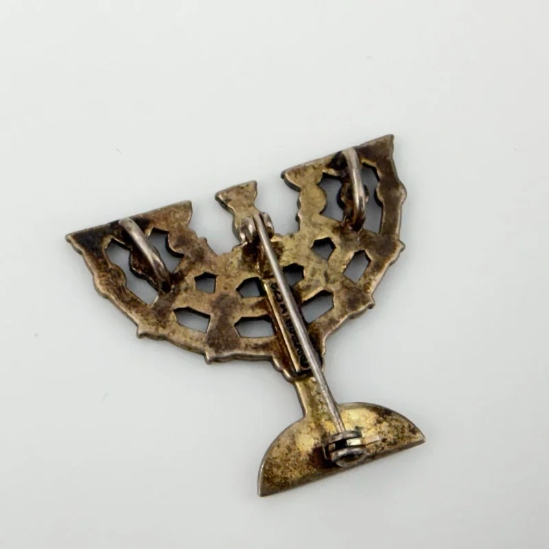 Vintage 925 A Silver and Marcasite Jewish Menorah Pendant/Brooch Pin