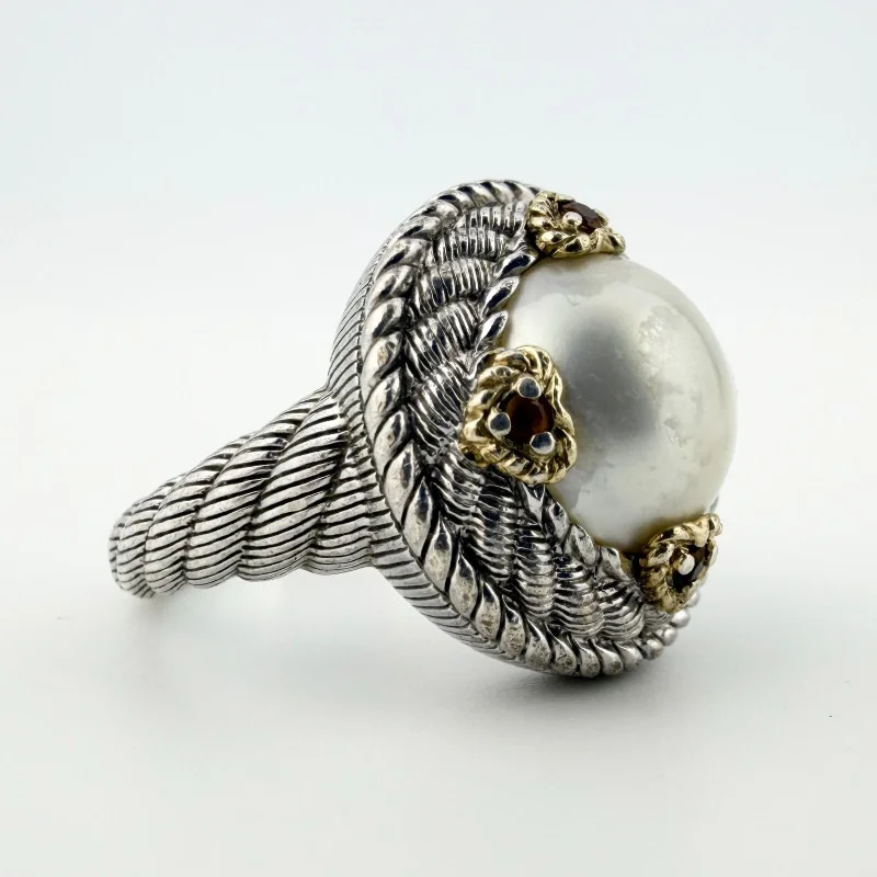 Judith Ripka Sterling Silver White Pearl & Orange Tourmaline Ring - Size 7.5
