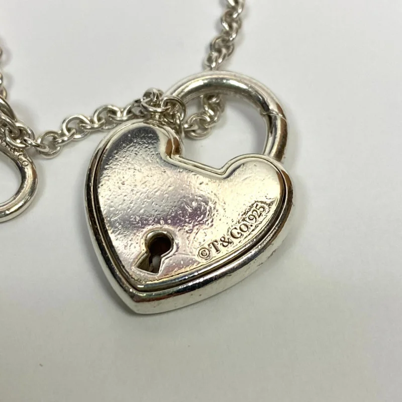 Rare Tiffany & Co Silver Heart Arc Padlock Charm and Key Necklace, 16 Inches