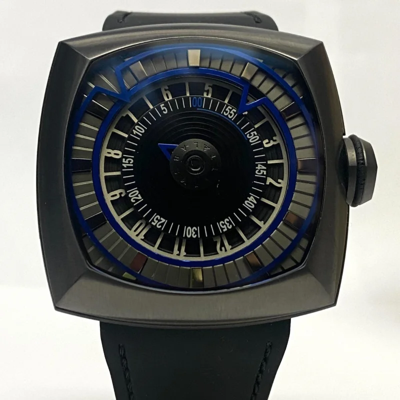 LYTT GUN BLUE HANDS BLACK STITCHING MEN'S WATCH 45 MM