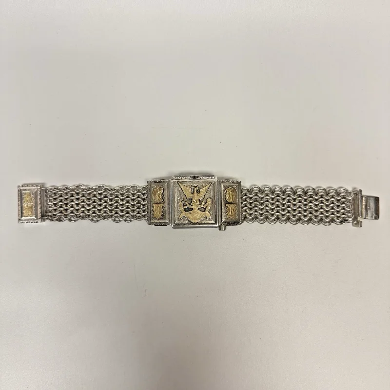 Rare Swiss .935 Sterling Silver Hidden Secret Watch Bracelet Gold Plated Vintage