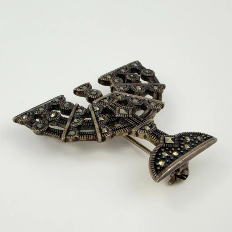 Vintage 925 A Silver and Marcasite Jewish Menorah Pendant/Brooch Pin