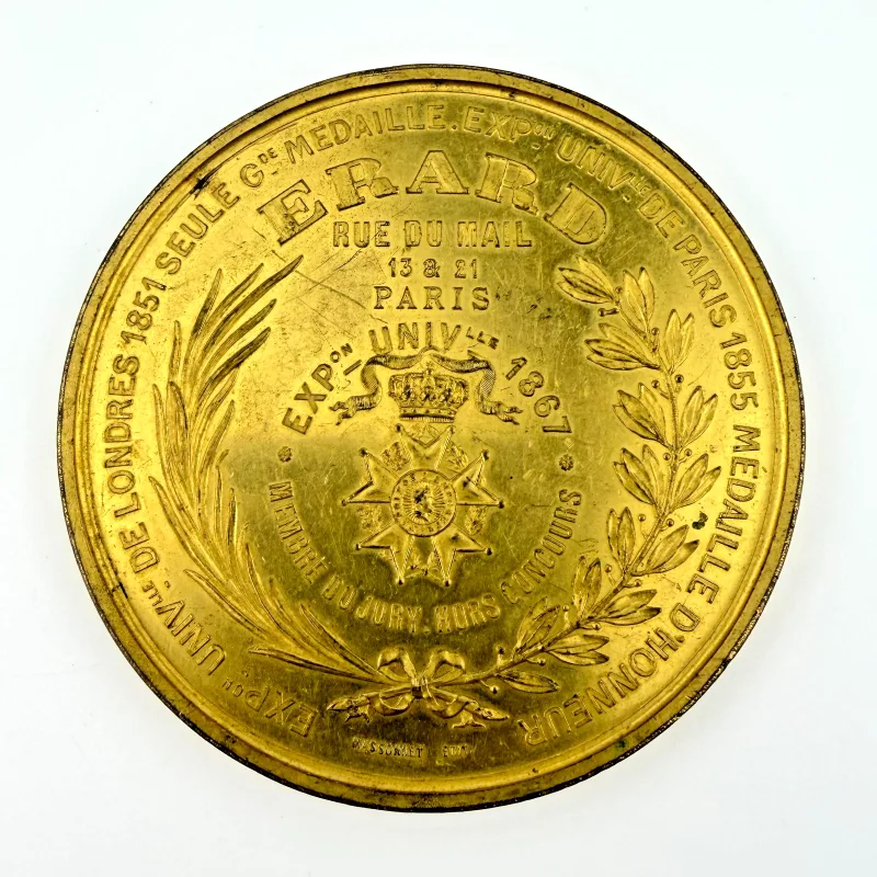 Antique Erard Piano Exhibition Medal Gilt Bronze 3" 1851-1867