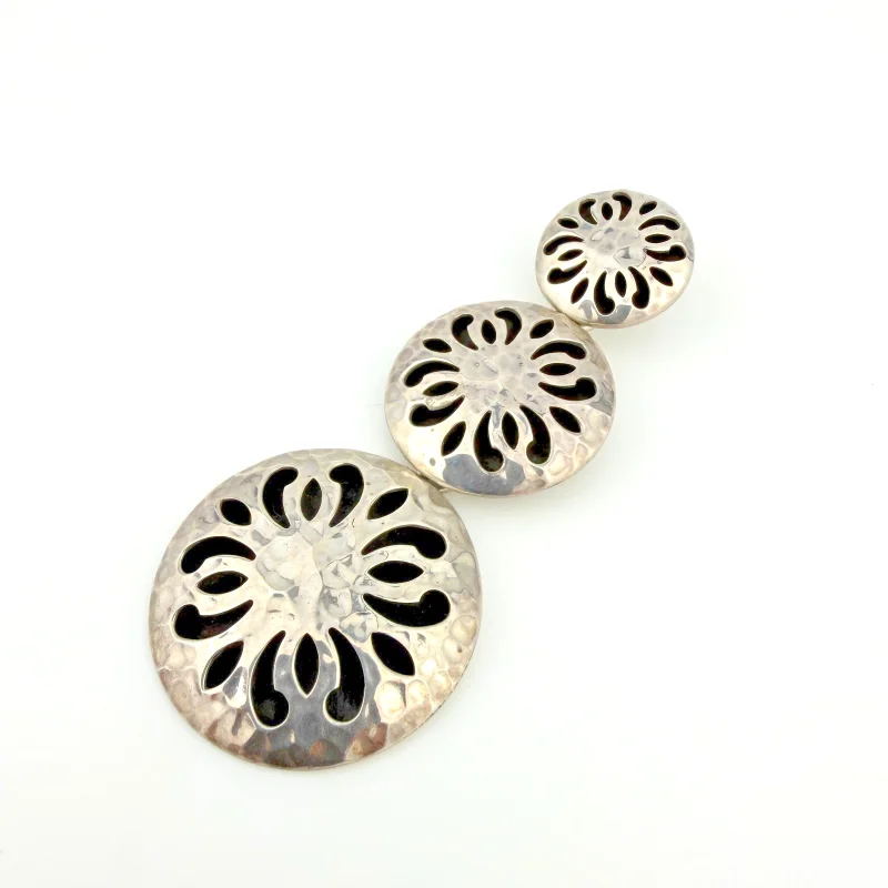 ATI Mexico 925 Hammered Sterling Silver Graduated Circles Flower Pendant