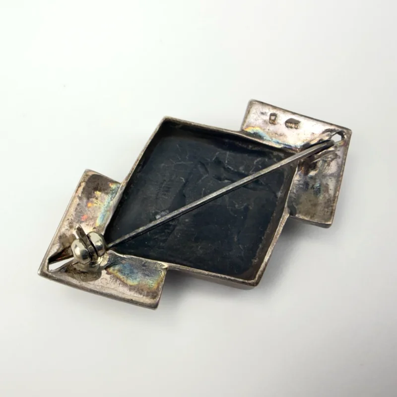 Vintage Geometrical Pin / Brooch with Black Onyx and Marcasite 925 Sterling