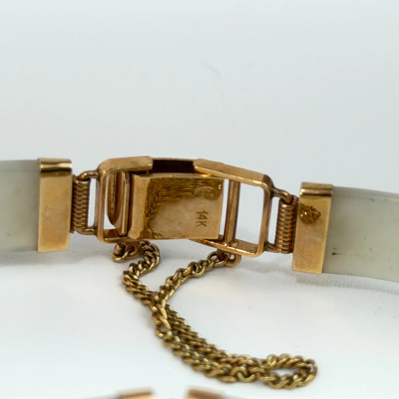 14k Yellow Gold “Joy” Clasp 7 Segments Celadon Green Jade Bracelet