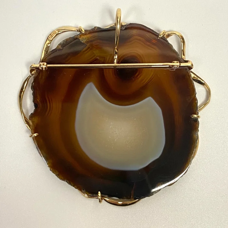 Brooch/Pendant Agate in 14 Kt Yellow Gold