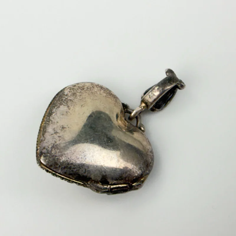 Vintage Marcasite Mother of Pearl Heart Locket/Pendant Sterling Silver Thailand
