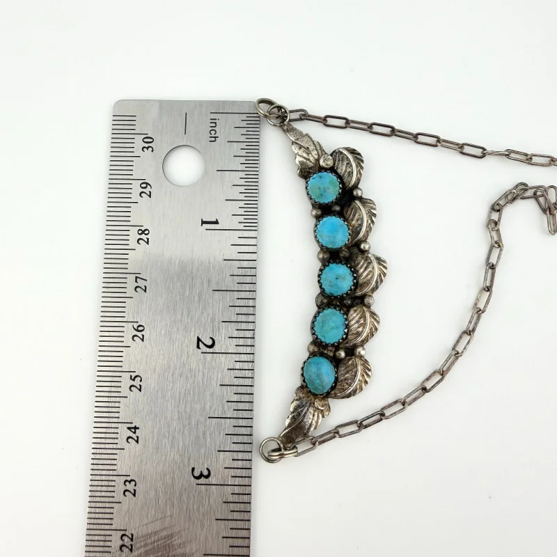 Virgil Leekya Navajo Sterling Silver 5-Stone Turquoise Bar Necklace