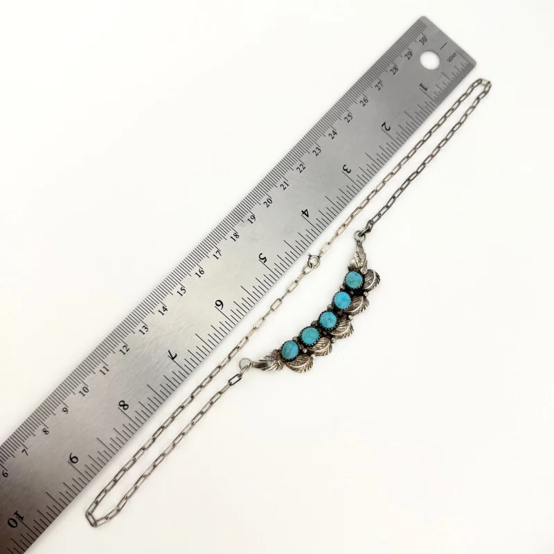 Virgil Leekya Navajo Sterling Silver 5-Stone Turquoise Bar Necklace