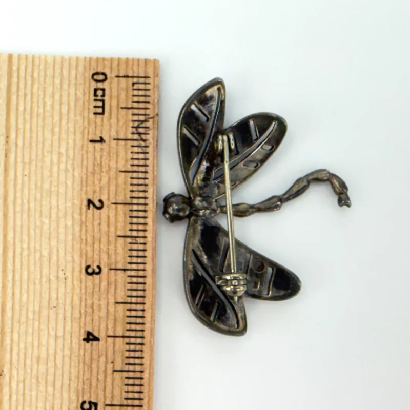 Vintage Sterling Silver Dragonfly Brooch Pin Marcasite 1940's
