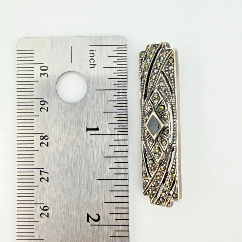 Vintage 30s Art Deco Sterling Silver Marcasites Bar Brooch Pin