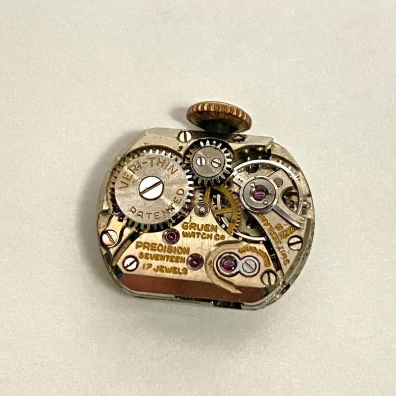 Vintage Ladies GRUEN VERI-THIN Watch 14K Gold 2 Diamonds Swiss Made 17 Jewel