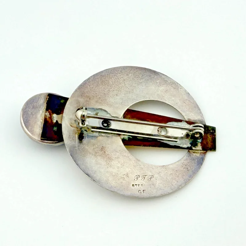 PJP Sterling Silver & Gold-Filled Onyx Geometric Art Deco Brooch