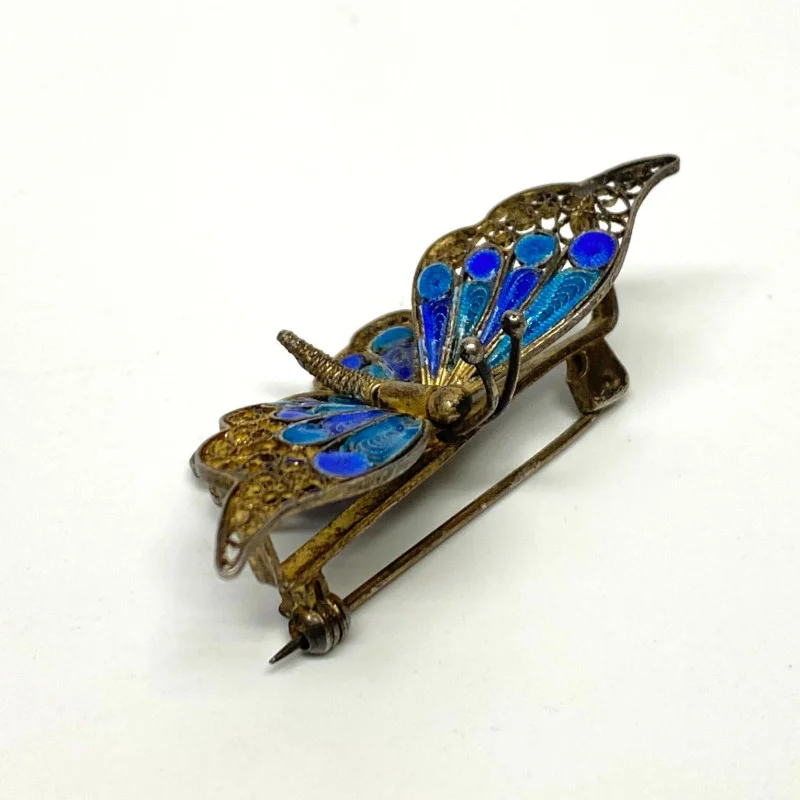 Vintage 800 Silver and Enamel Butterfly Pin