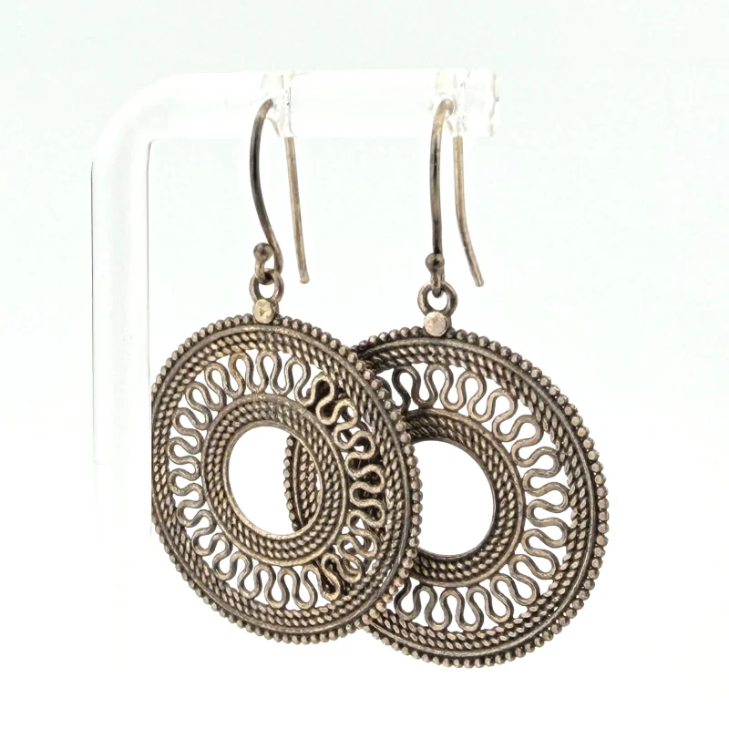 925 Sterling Silver PTI India Dangle Earrings Open-Circle Mandala Style