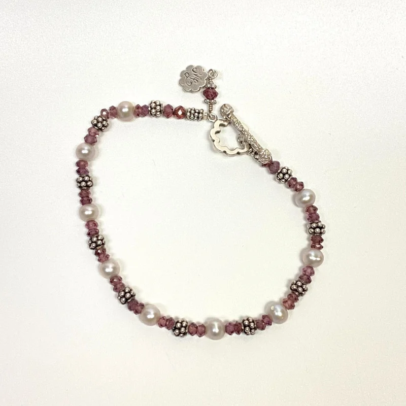 ML Sterling Silver 925 Pink Faceted Glass Stylish bead Bracelet