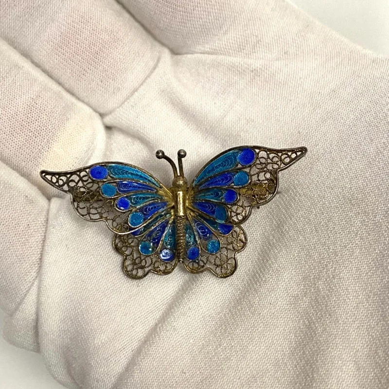 Vintage 800 Silver and Enamel Butterfly Pin