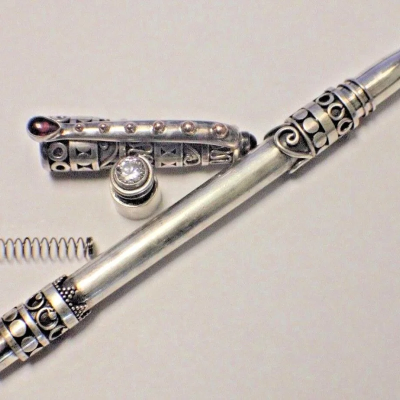 Vintage Silver Gold Plated Gem Stone Pen !!!!