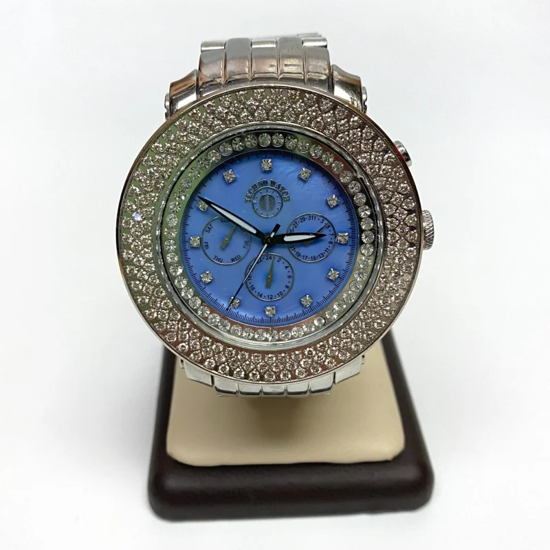 Techno Watch Blue Dial with 4ct Diamonds, 50 mm
