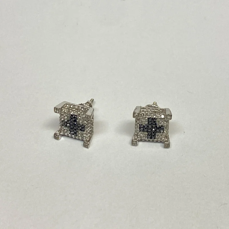 Sterling Silver Cross Diamond &  Black Diamond Woman's Earrings