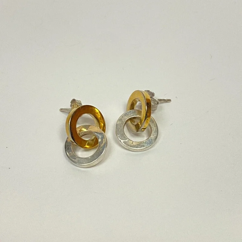 Gold Tone over Sterling Silver Two-Tone Double Circle Polished Stud Earrings