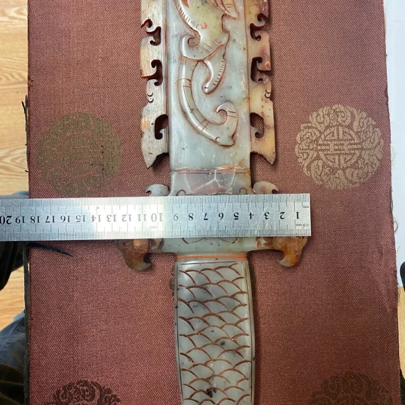 Rare Antique Chinese Hand-Carved Jade Dragon Sword - 26 Inches - Museum-Quality