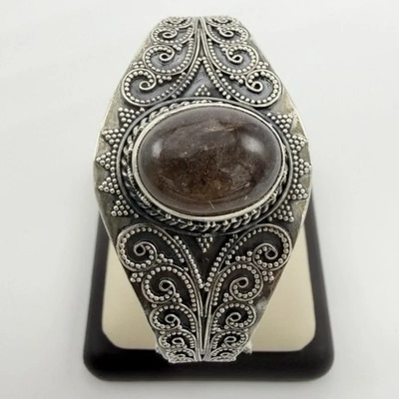 Handmade Sterling Silver 925 Filigree Cuff Bracelet Natural Brown Gemstone