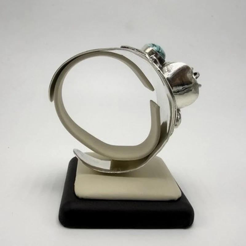 Vintage Sterling Silver Turquoise & Coral Spinner Cuff Bracelet Handmade