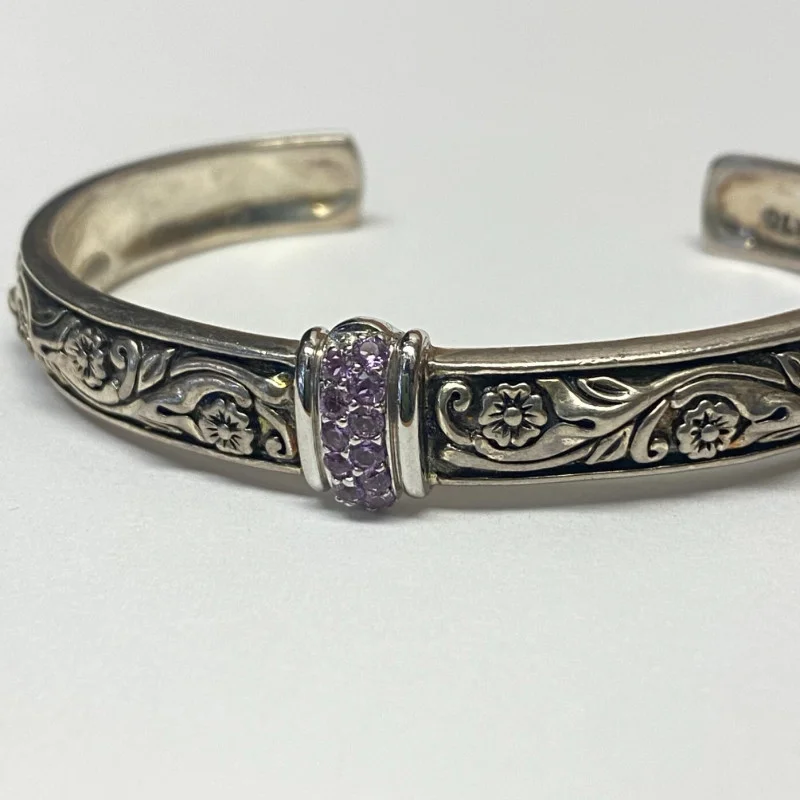 Lyric Sterling Silver 925 & 18k Gold Cuff Bracelet with Purple Stones, 6in 