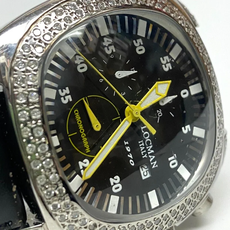 Locman Stainless Steel 2.5 ct White Round Cut Black Dial With Black Band Watch