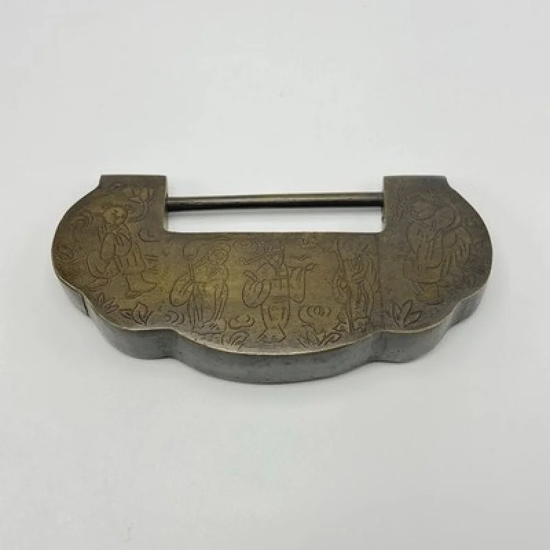 Rare Antique Chinese Engraved Figural Padlock Exceptional Asian Collector Piece