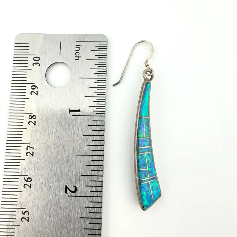 Vintage Dawn Lucas Sterling Silver Opal Inlay Dangle Earrings Marine Mosaic