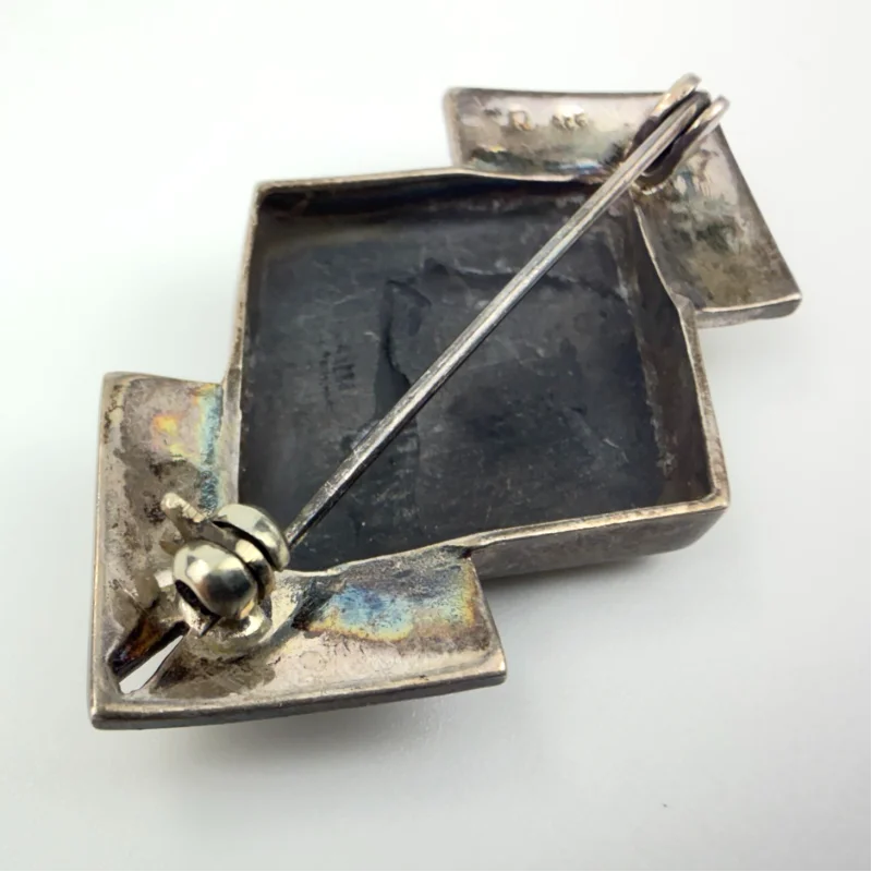 Vintage Geometrical Pin / Brooch with Black Onyx and Marcasite 925 Sterling