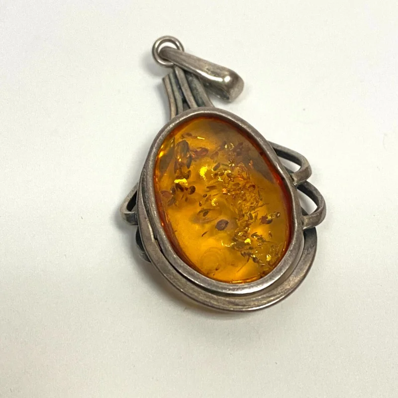 Silver Vintage Real Amber Modernist Pendant