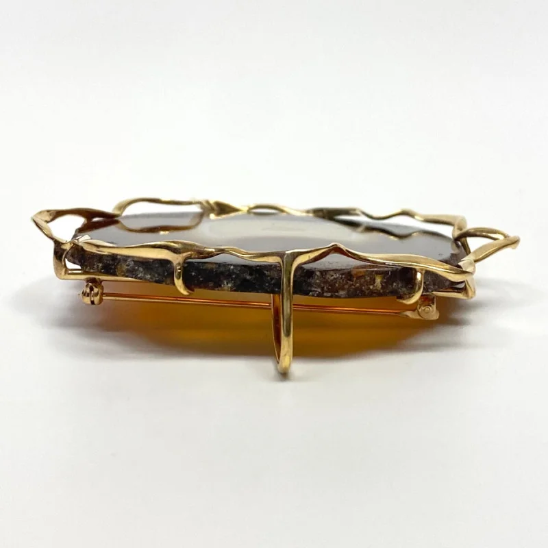 Brooch/Pendant Agate in 14 Kt Yellow Gold