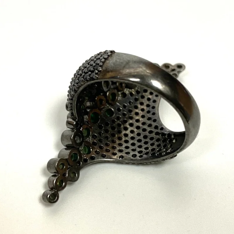 Sterling Silver Black Onyx and Green Emerald Ring